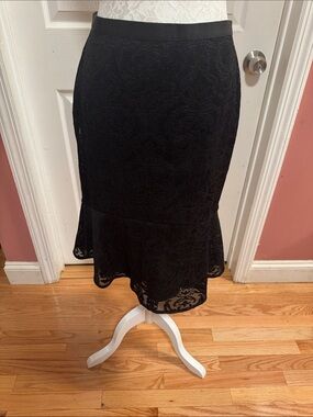 BCBG Black Lace A-Line Flared Hem Skirt